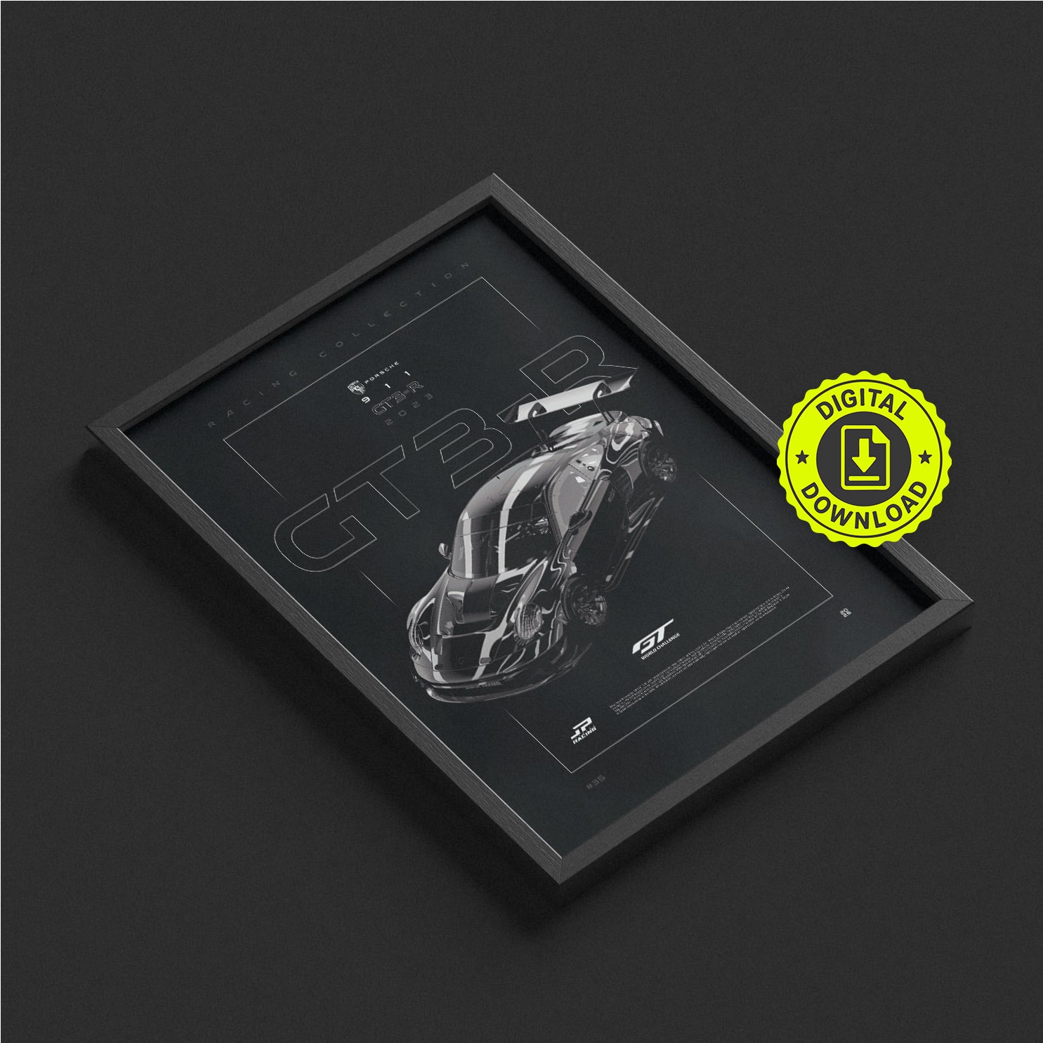 Porsche 911 GT3 R 2023 framed poster print in a styled interior