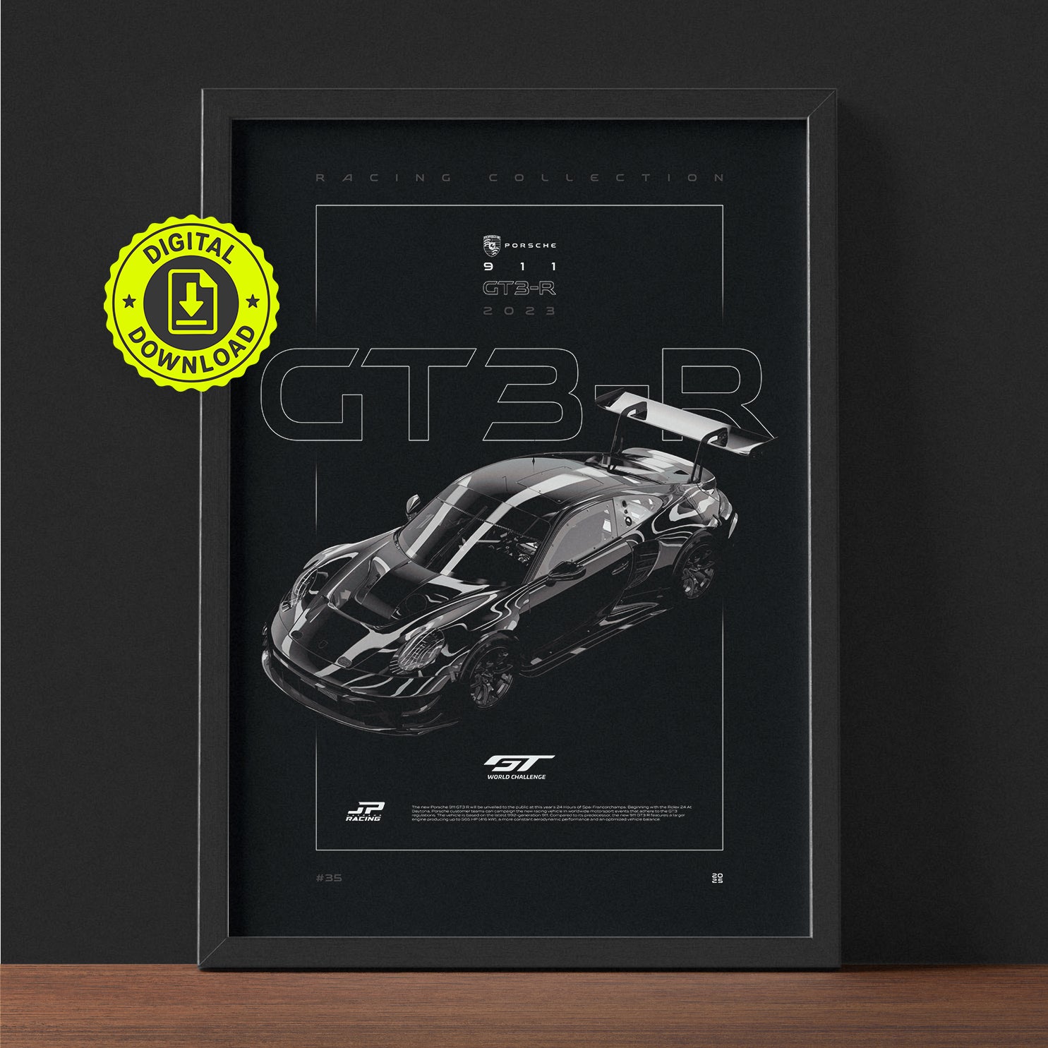 Porsche 911 GT3 R 2023 framed poster print wall display