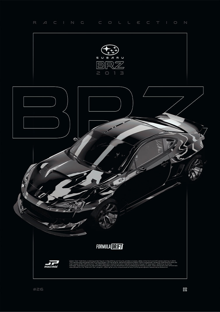 Subaru BRZ FD 2013 digital poster, minimalist black racing wall art by Jaypads Racing