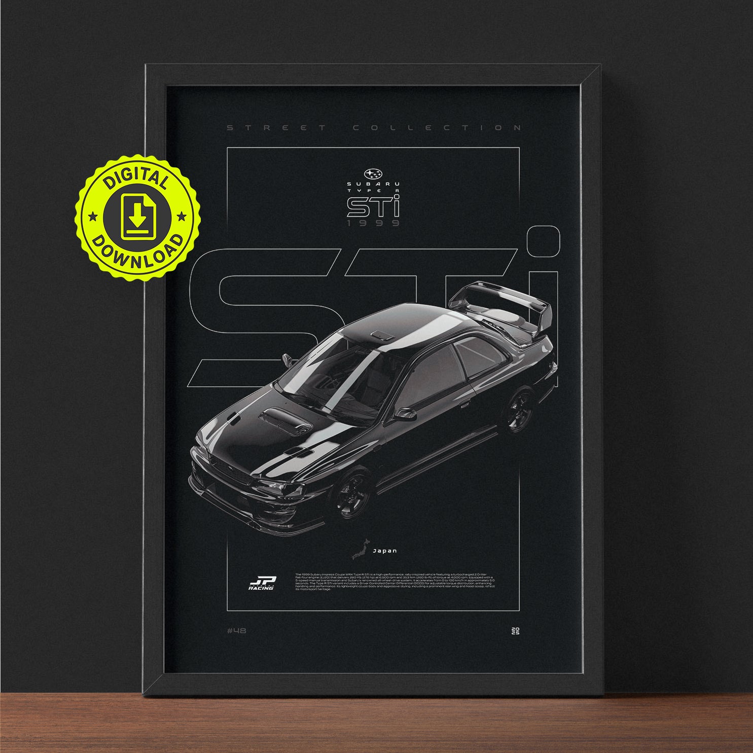 Subaru Impreza Coupe WRX Type R STi 1999 framed poster print wall display