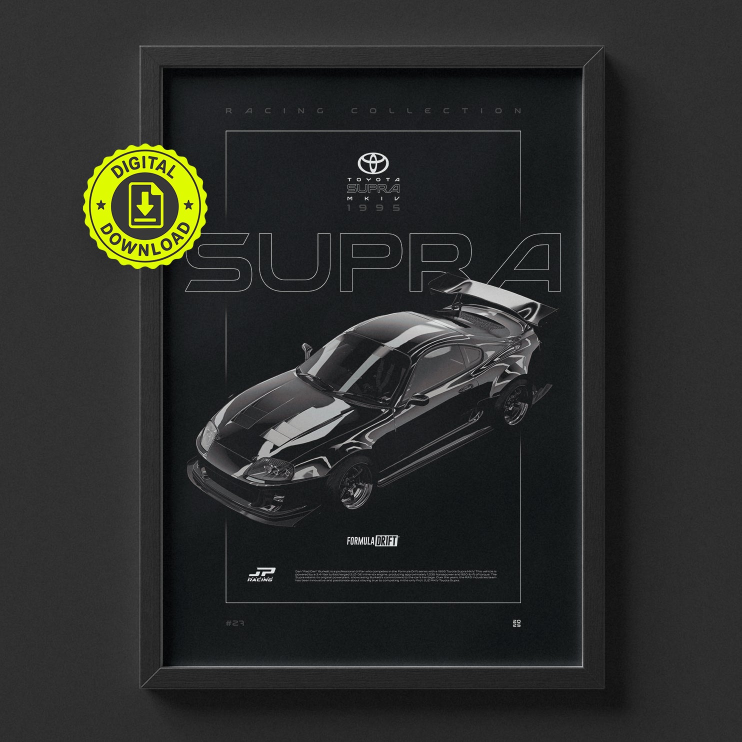 Toyota Supra MKIV FD 1995 poster framed on a wall, digital download