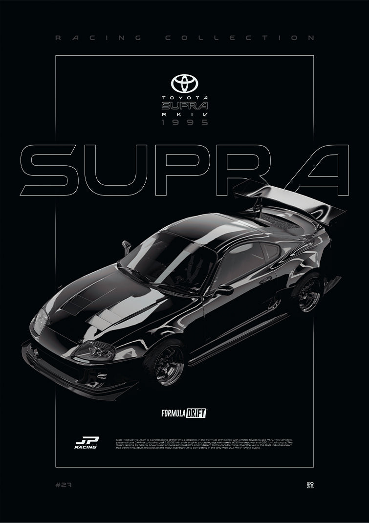 Toyota Supra MKIV FD 1995 digital poster, minimalist black racing wall art by Jaypads Racing