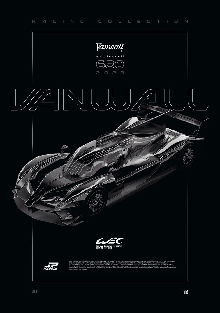 Vanwall Vandervell 680 2023 digital poster, minimalist black racing wall art by Jaypads Racing
